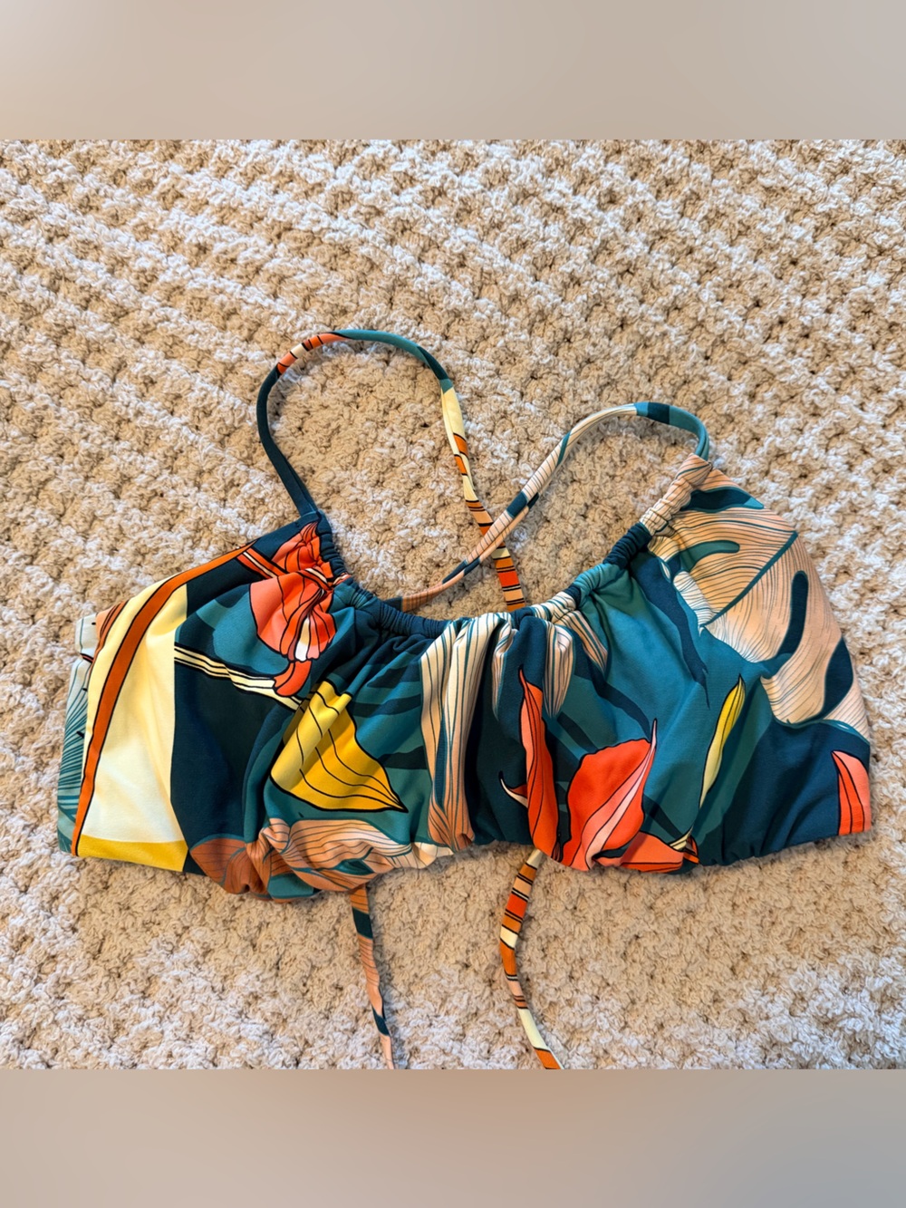 CALIA by Carrie Underwood Women’s Floral Bikini Top in Teal, Orange, Yellow